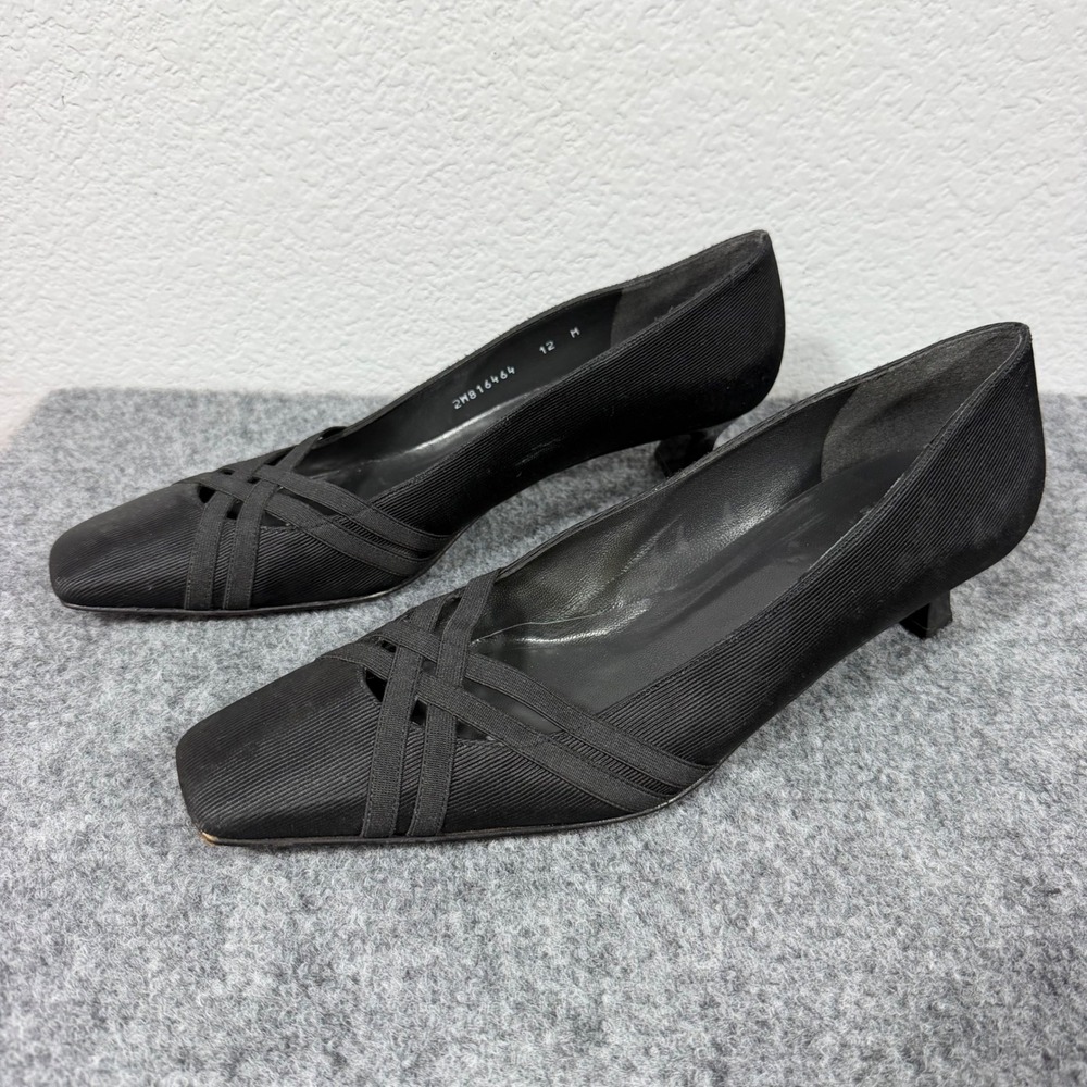 Stuart Weitzman Kitten Heel Pump Women Size 12 M Black Fabric Leather Sole EUC
